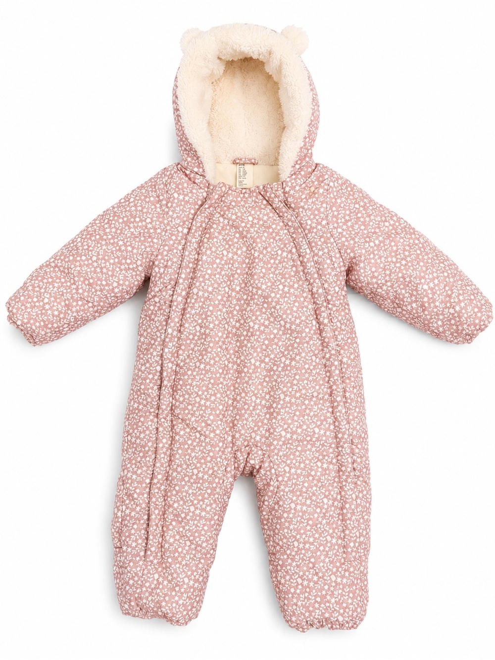 H&M Pink Floral-Print Fleece-Lined One-Piece Snowsuit